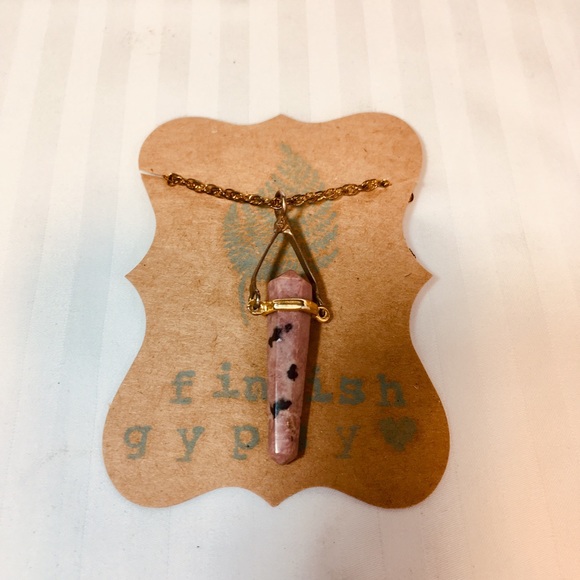 Genuine Pink Dalmatian Pillar Cut Stone Necklace - Picture 3 of 5